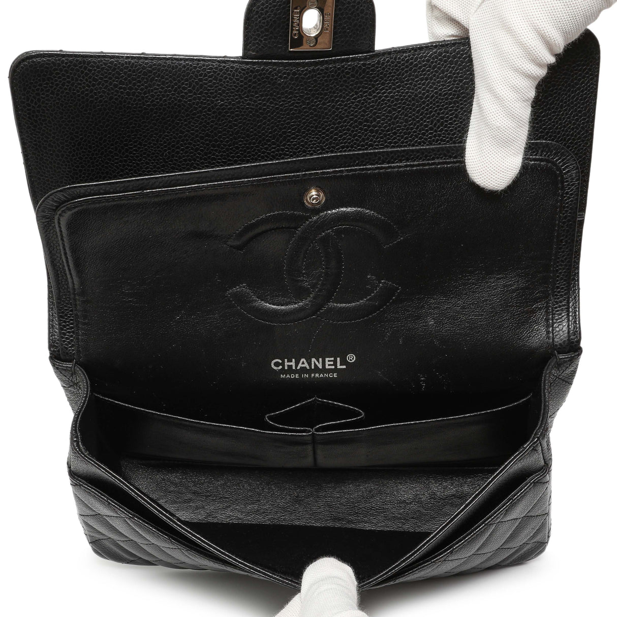 Chanel Black Quilted Caviar Medium Classic Double Flap Handbags Chanel
