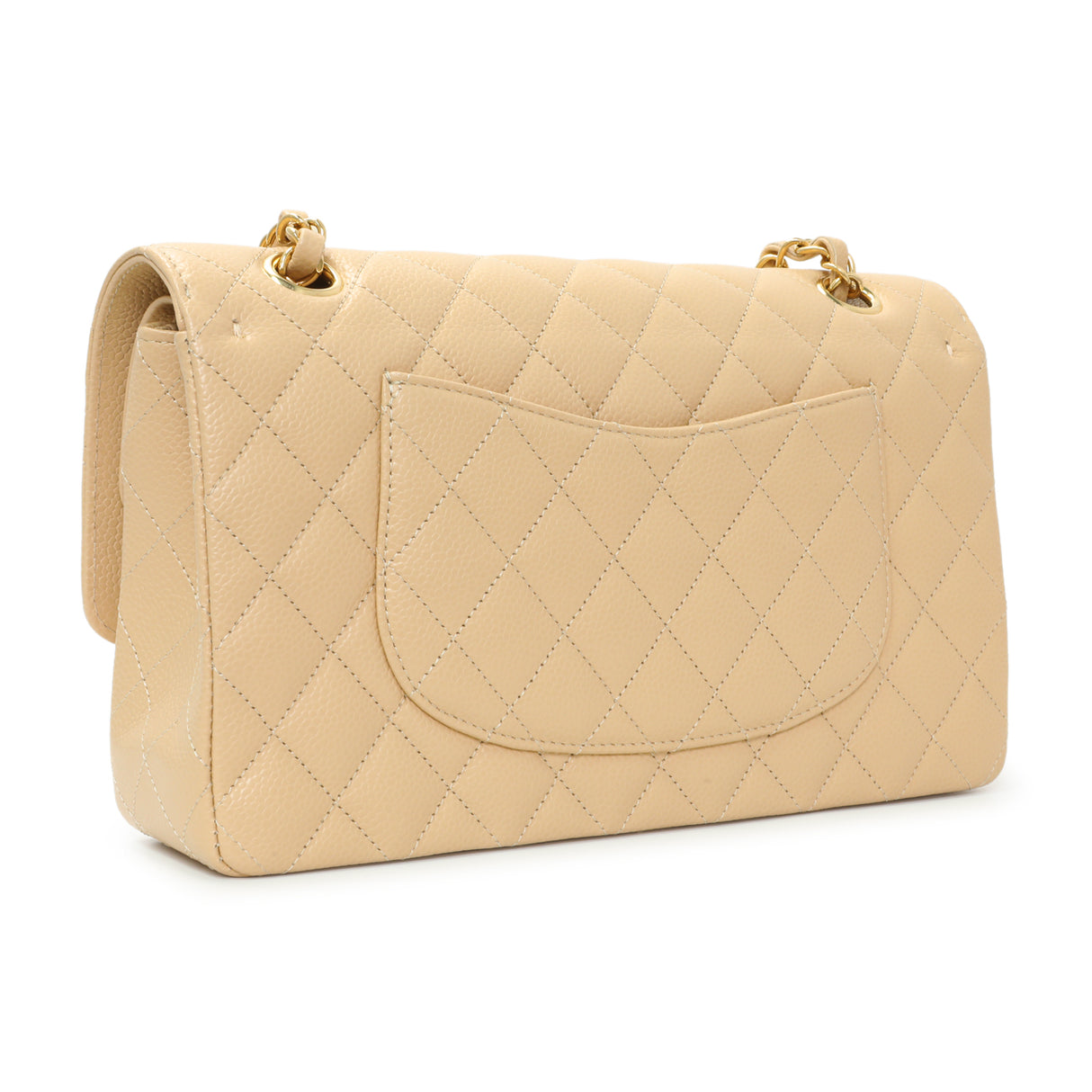 Chanel Beige Quilted Caviar Medium Double Flap Handbags Chanel