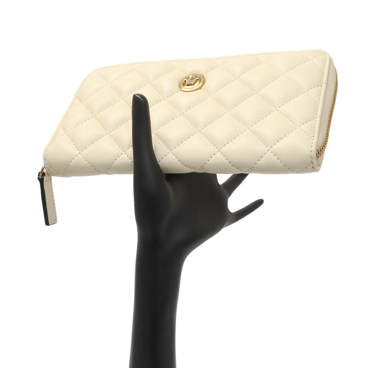 Versace White Nappa Quilted La Medusa Zip Around Wallet Accessories Versace