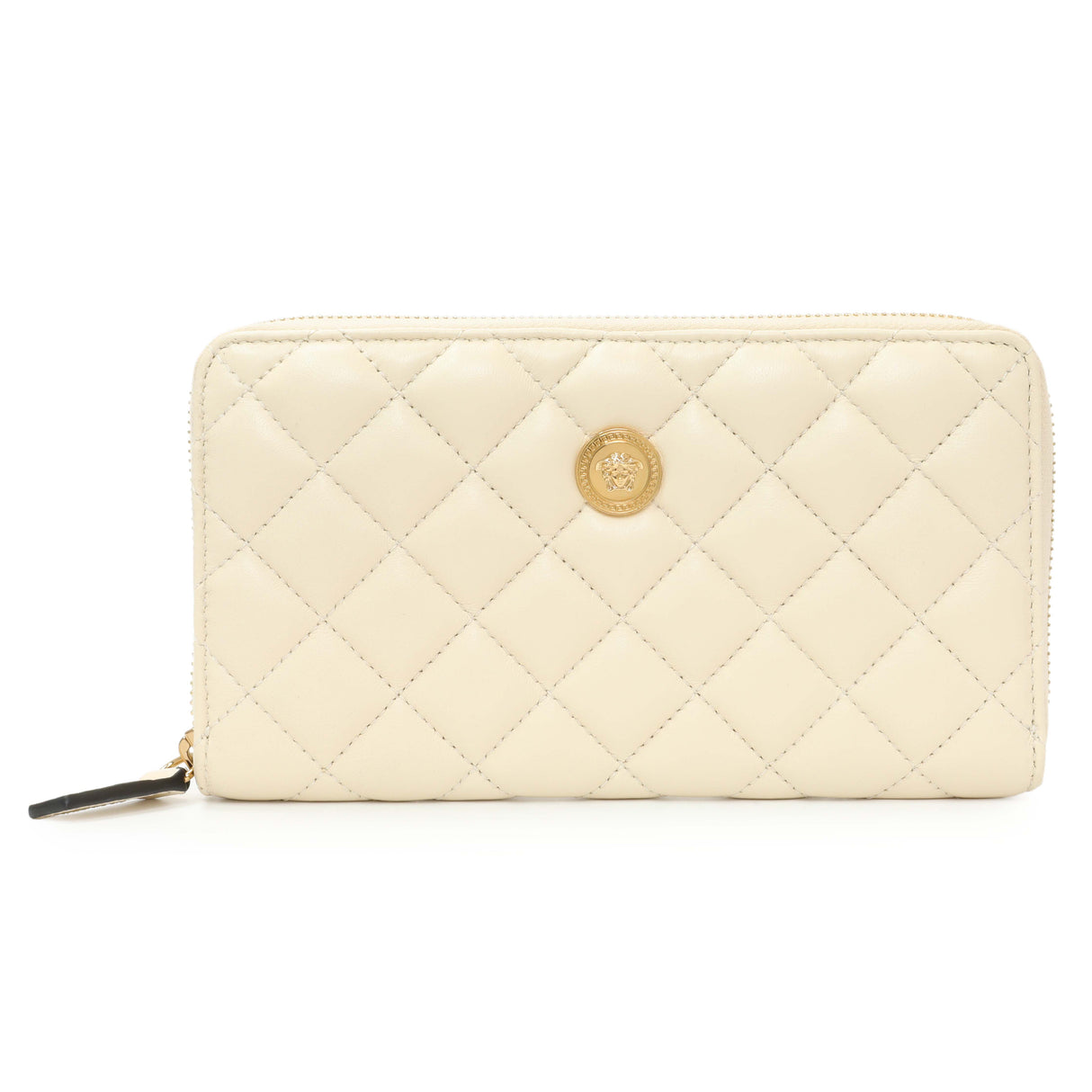 Versace White Nappa Quilted La Medusa Zip Around Wallet Accessories Versace
