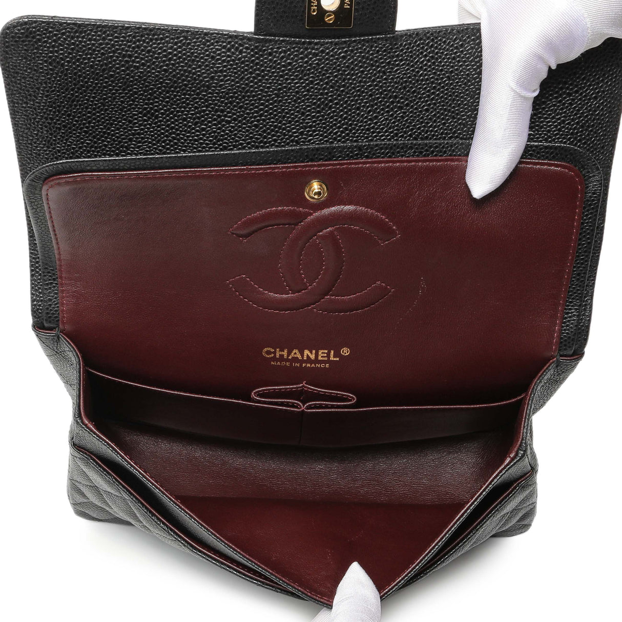 Chanel Black Quilted Caviar Medium Classic Double Flap Handbags Chanel