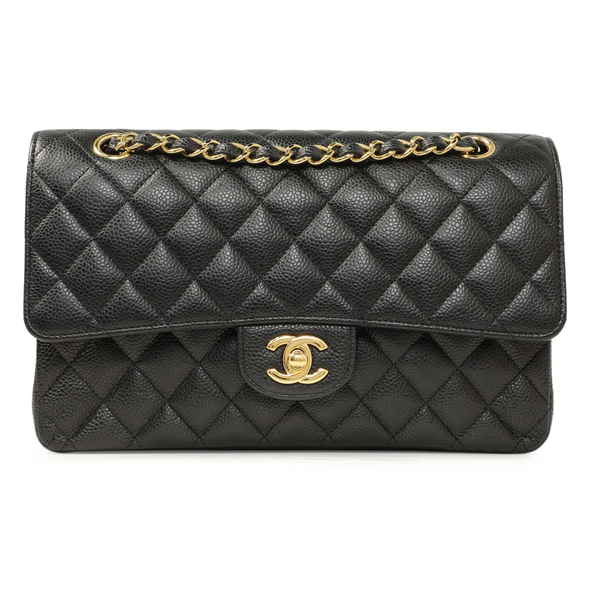 Chanel Black Quilted Caviar Medium Classic Double Flap Handbags Chanel