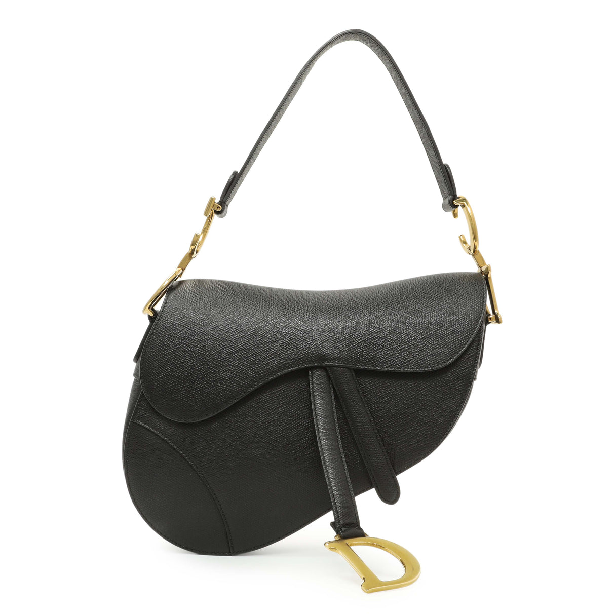 Christian Dior Black Grained Calfskin Saddle Bag Handbags Christian Dior