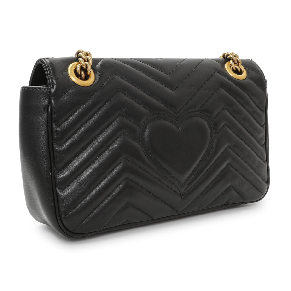 Gucci Black Calfskin Matelasse Small GG Marmont Shoulder Bag Handbags Gucci