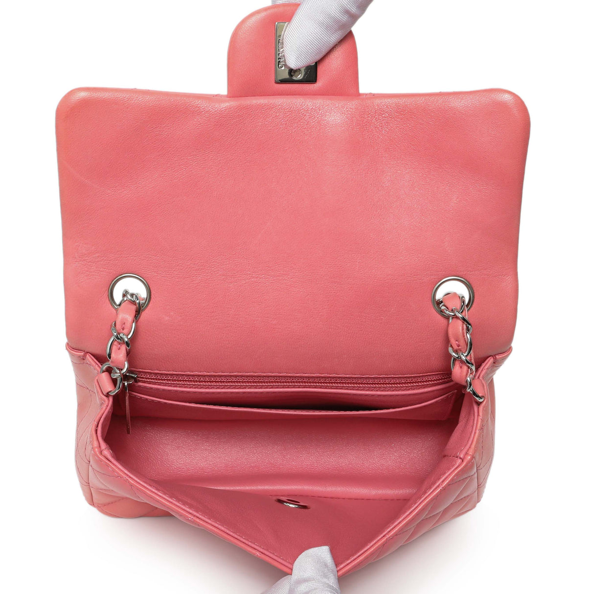 Chanel Pink Quilted Lambskin Mini Rectangular Flap Handbags Chanel