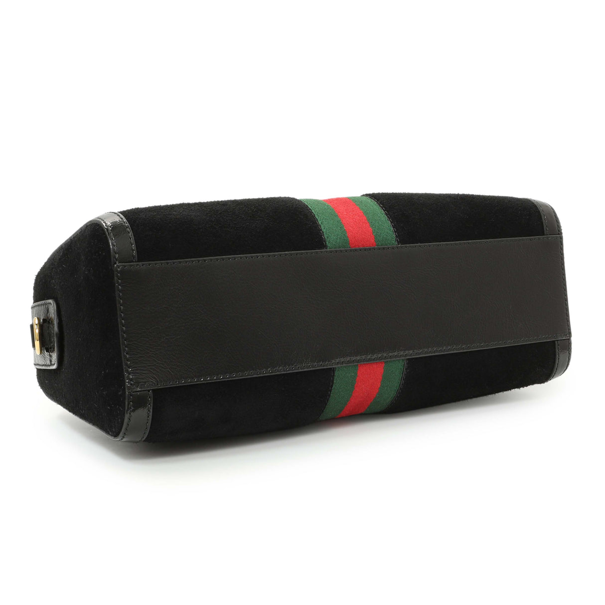 Gucci Black Suede Patent GG Web Medium Ophidia Boston Bag Handbags Gucci