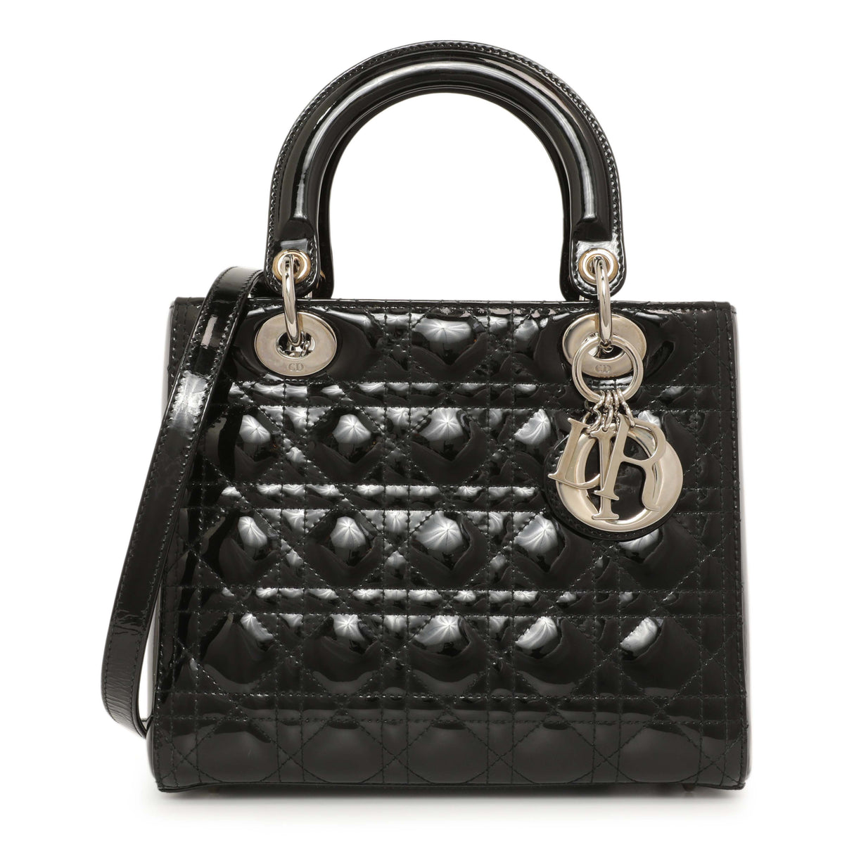 Christian Dior Black Patent Cannage Medium Lady Dior Handbags Christian Dior