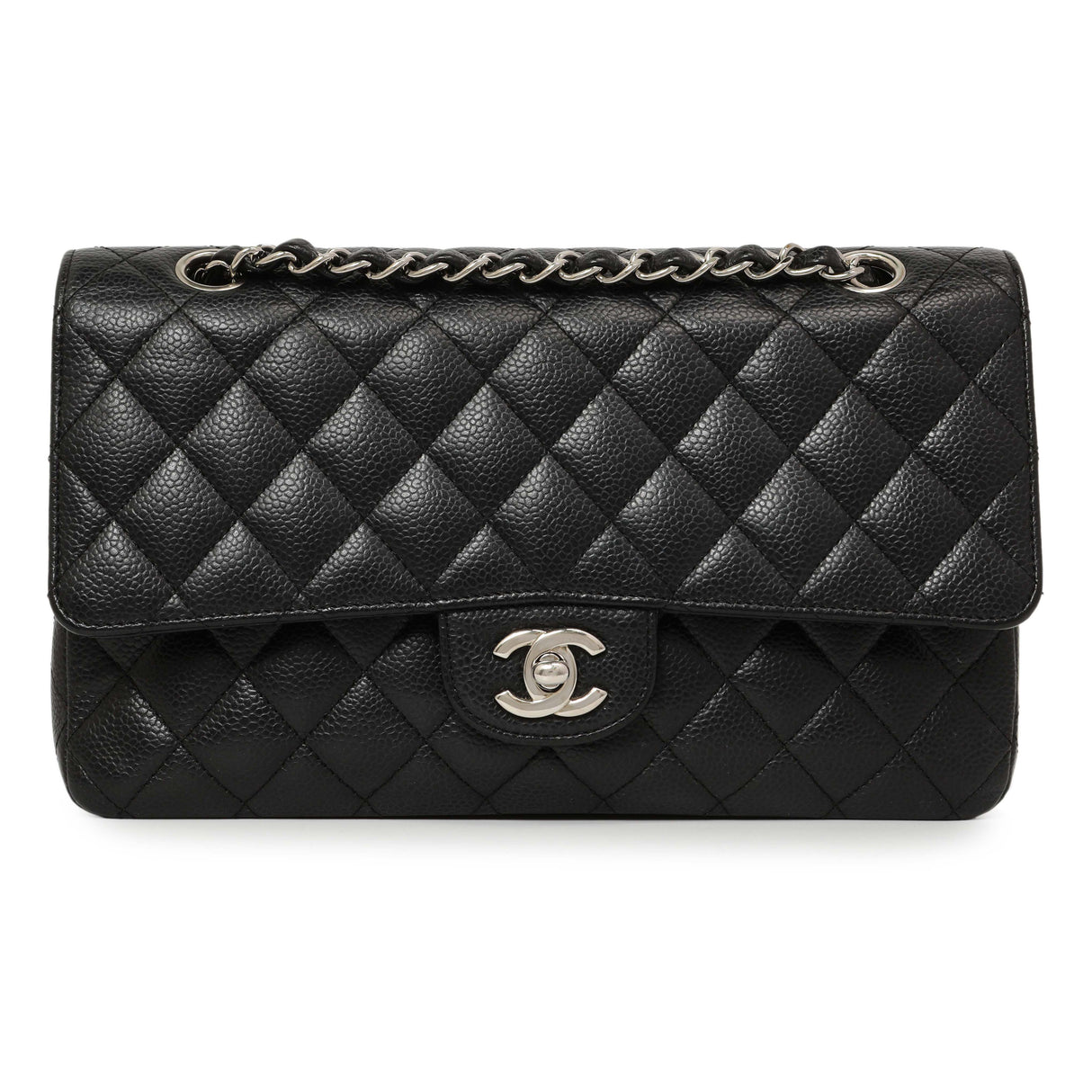 Chanel Black Quilted Caviar Medium Classic Double Flap Handbags Chanel