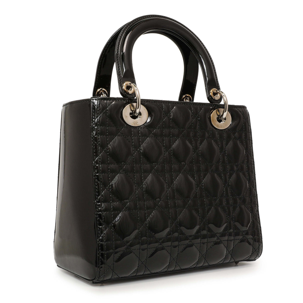 Christian Dior Black Patent Cannage Medium Lady Dior Handbags Christian Dior