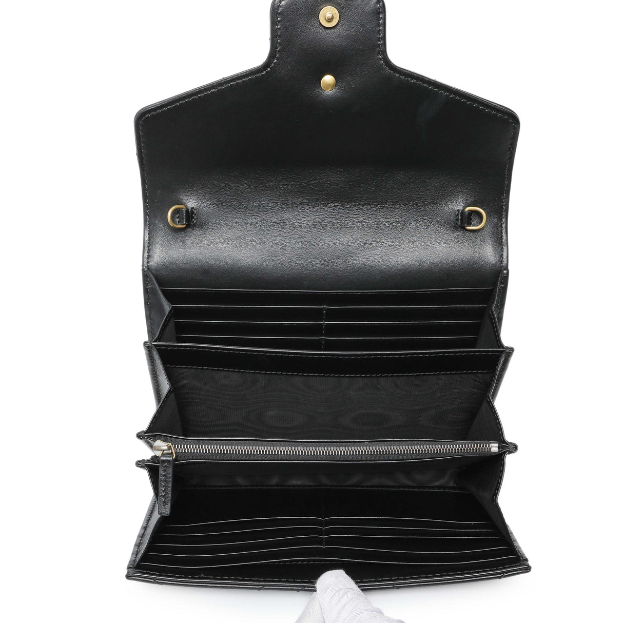 Gucci Black Calfskin Matelasse GG Marmont Chain Wallet