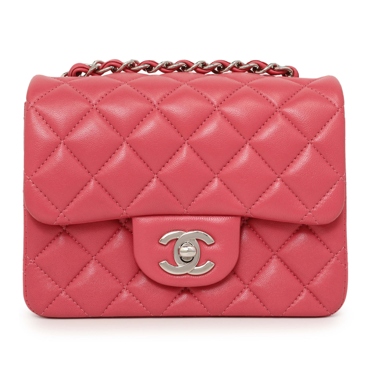 Chanel Pink Quilted Lambskin Mini Square Flap Handbags Chanel