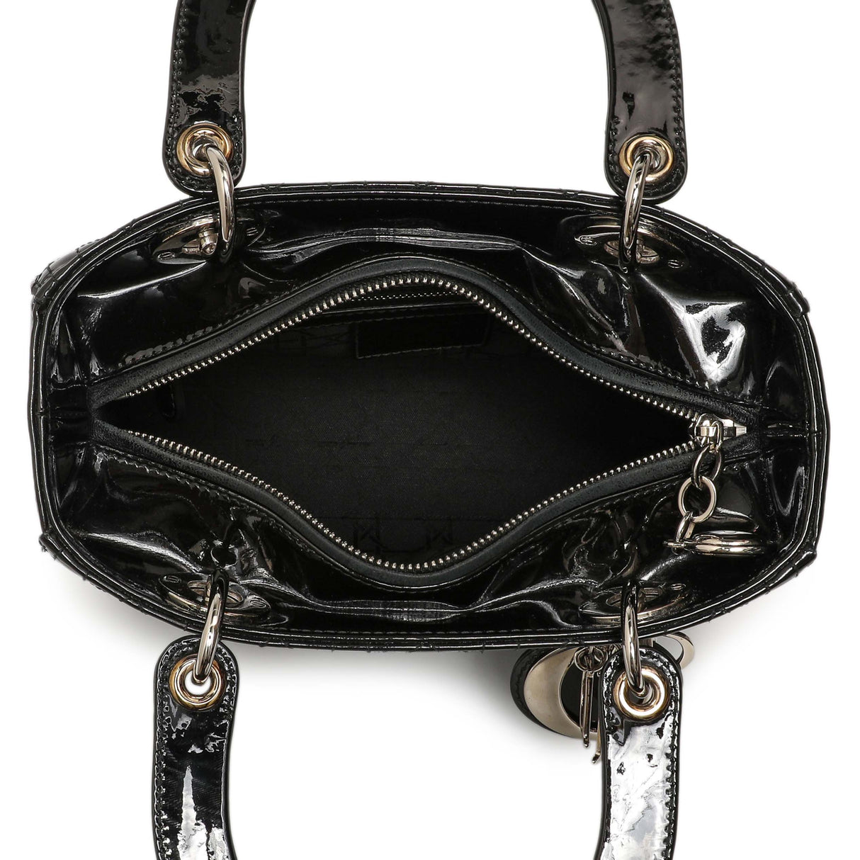 Christian Dior Black Patent Cannage Medium Lady Dior Handbags Christian Dior