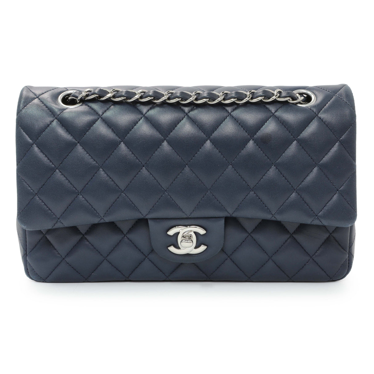 Chanel Blue Quilted Lambskin Medium Classic Double Flap Handbags Chanel
