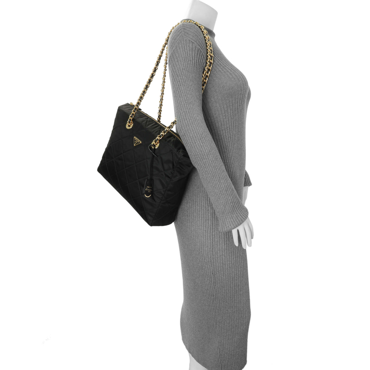 Prada Black Re-Nylon Triangle Stitched Re-Edition 1995 Chaine Large Shoulder Bag Handbags Prada