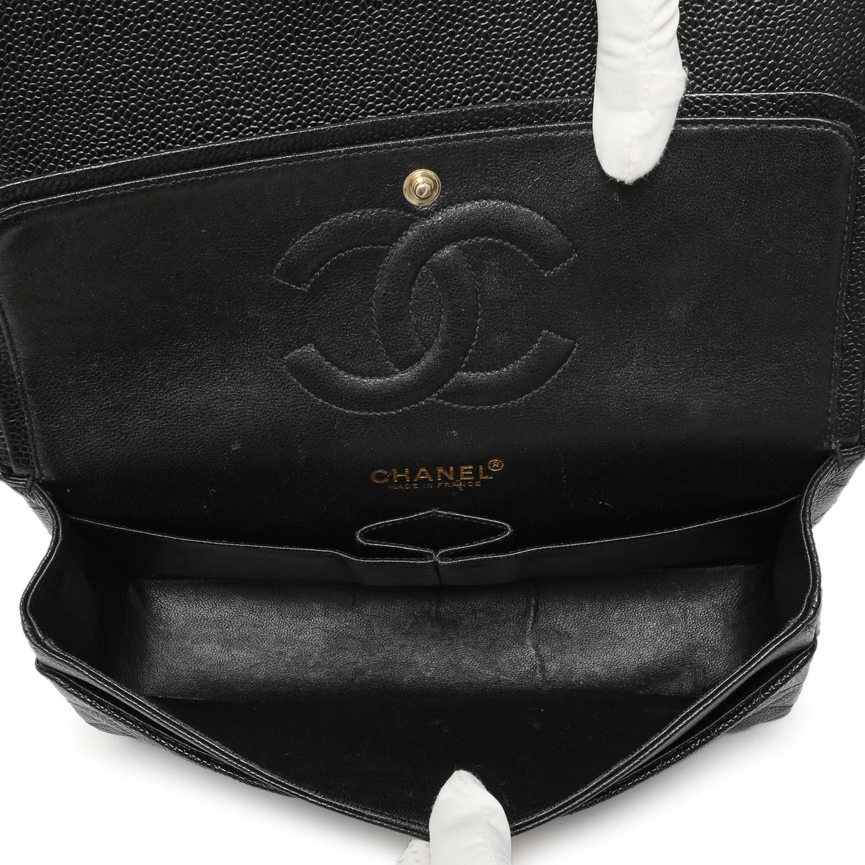 Chanel Black Quilted Caviar Medium Classic Double Flap Handbags Chanel