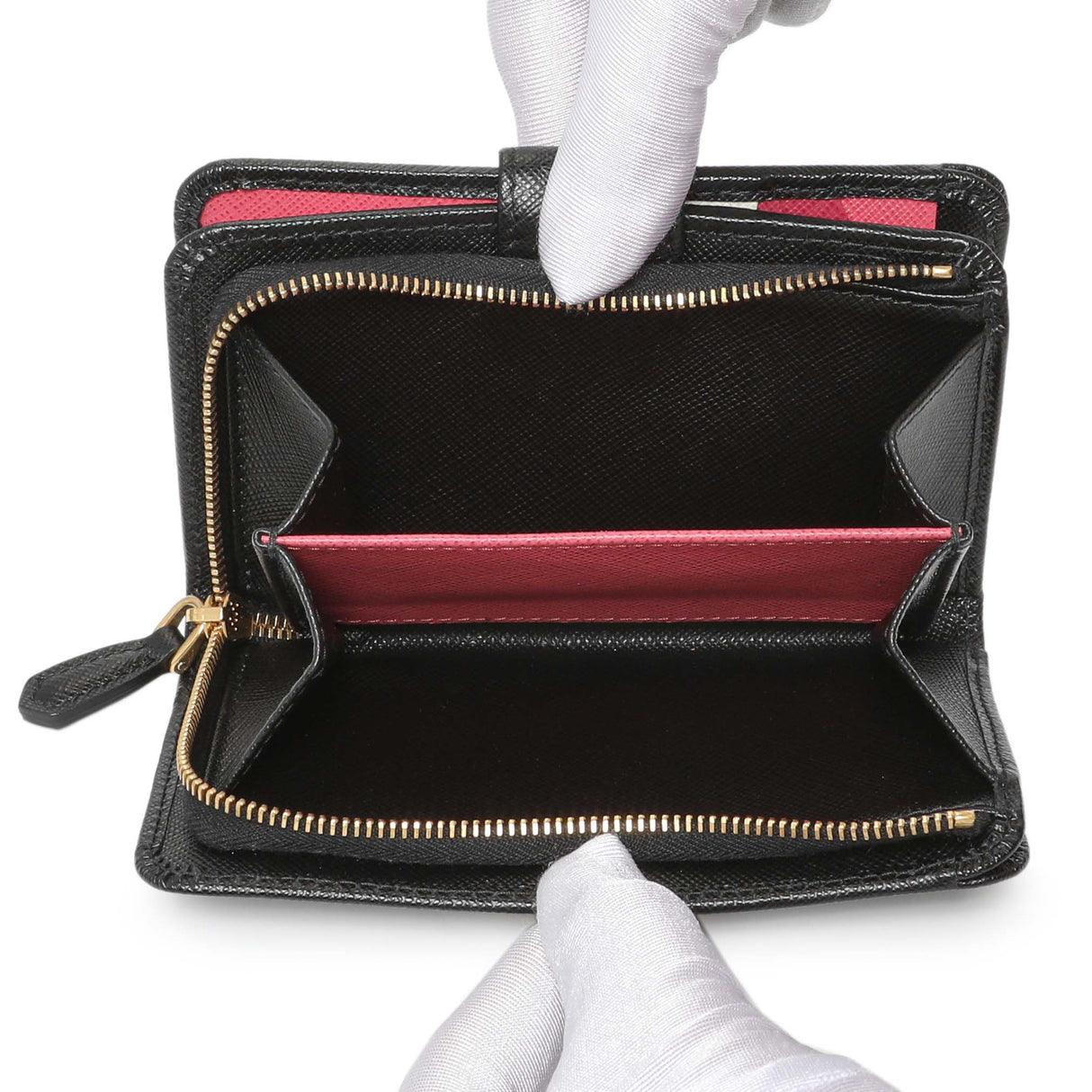 Prada Black Saffiano Compact Wallet Accessories Prada