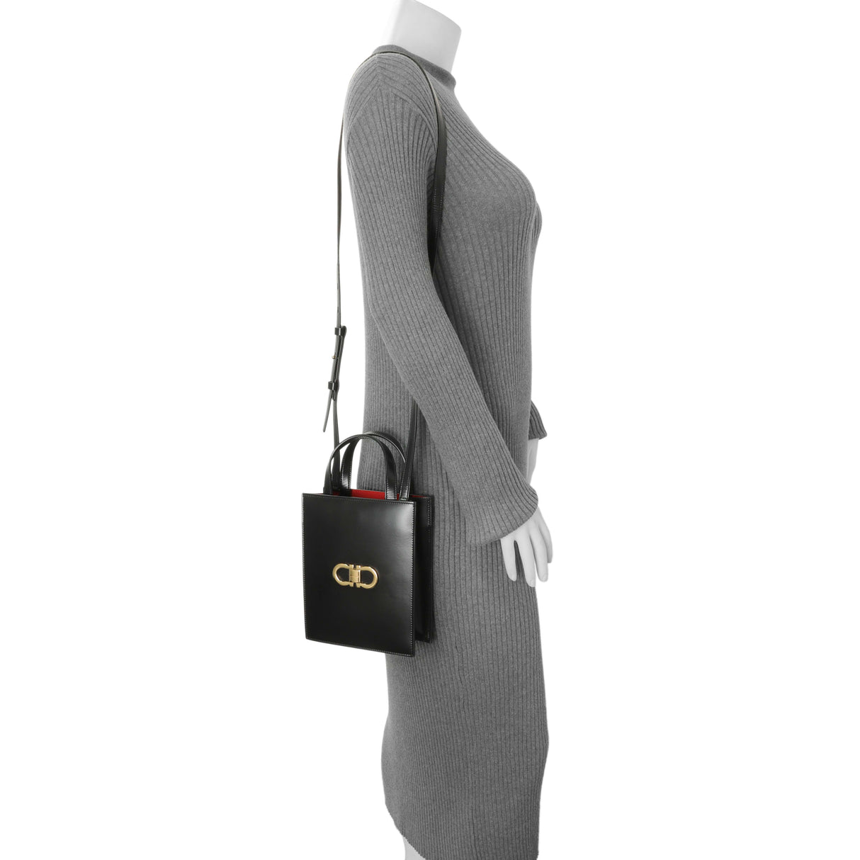 Salvatore Ferragamo Black Calfskin Mini Tote Handbags Salvatore Ferragamo