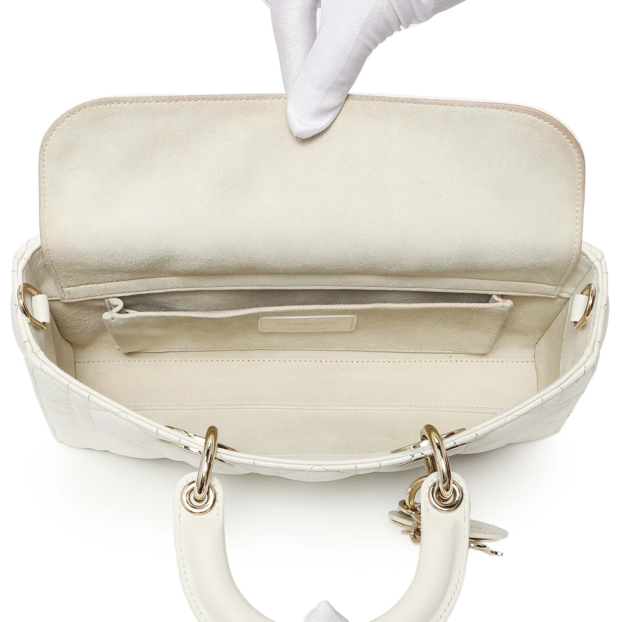 Christian Dior White Lambskin Cannage Medium Lady D-Joy Handbags Christian Dior