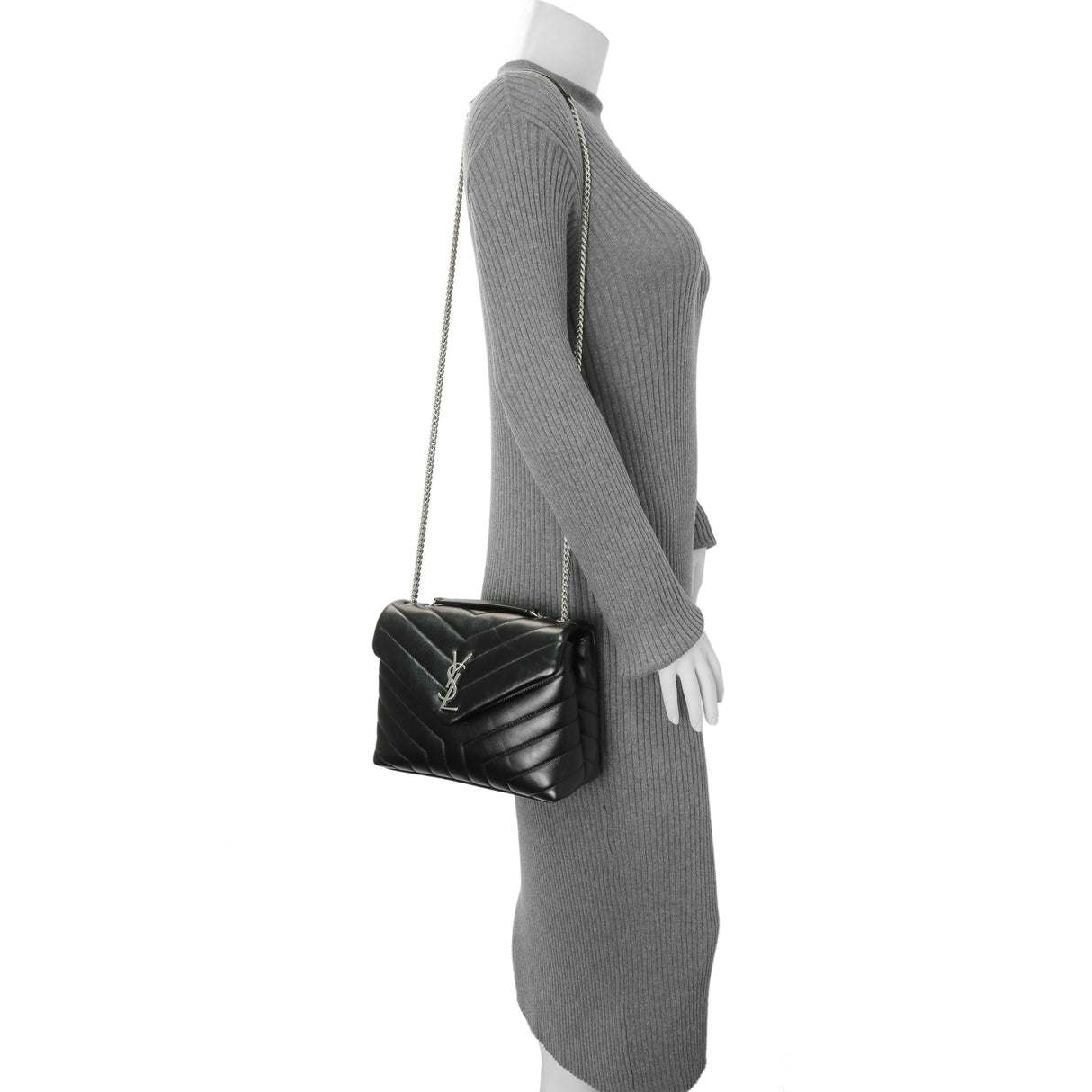 Saint Laurent Black Calfskin Y Quilted Monogram Small Loulou Chain Satchel Handbags Saint Laurent