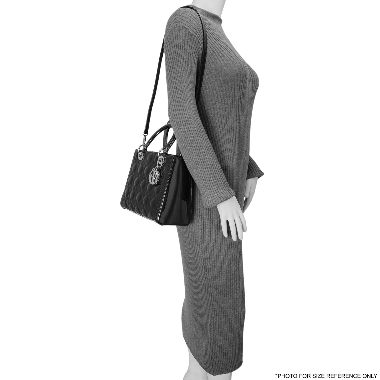 Christian Dior Black Patent Cannage Medium Lady Dior Handbags Christian Dior