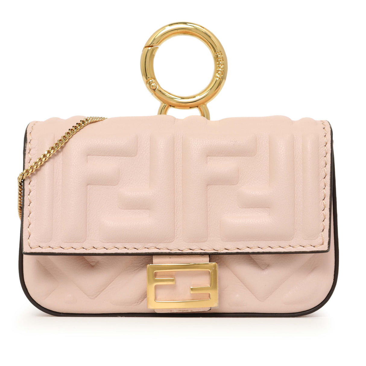 Fendi Pink Nappa Matisse FF Embossed Nano Baguette Charm Handbags Fendi