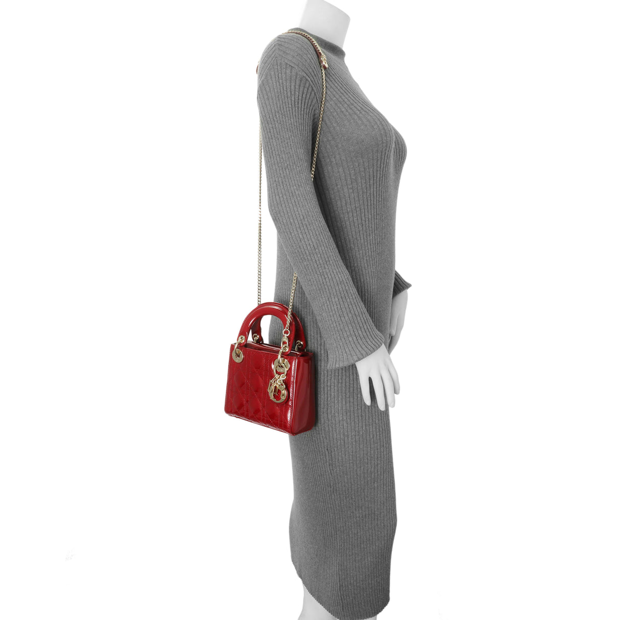 Christian Dior Red Patent Cannage Mini Lady Dior Handbags Christian Dior