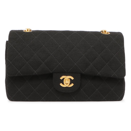 Chanel Black Quilted Jersey Medium Double Flap