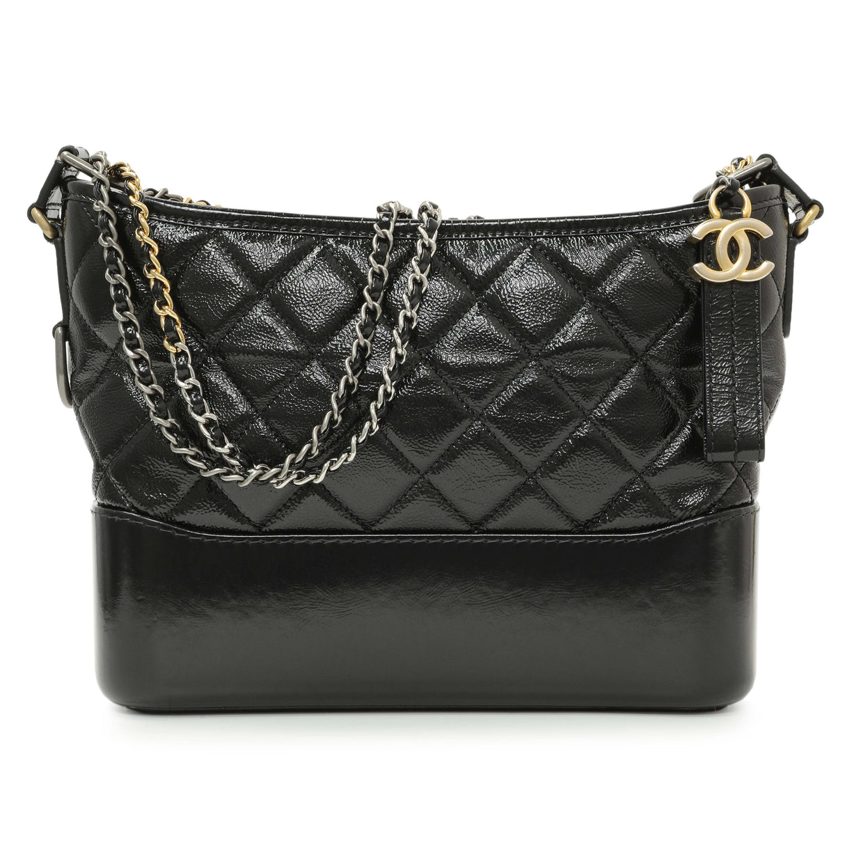 Chanel Black Quilted Patent Goatskin Medium Gabrielle Hobo Handbags Chanel