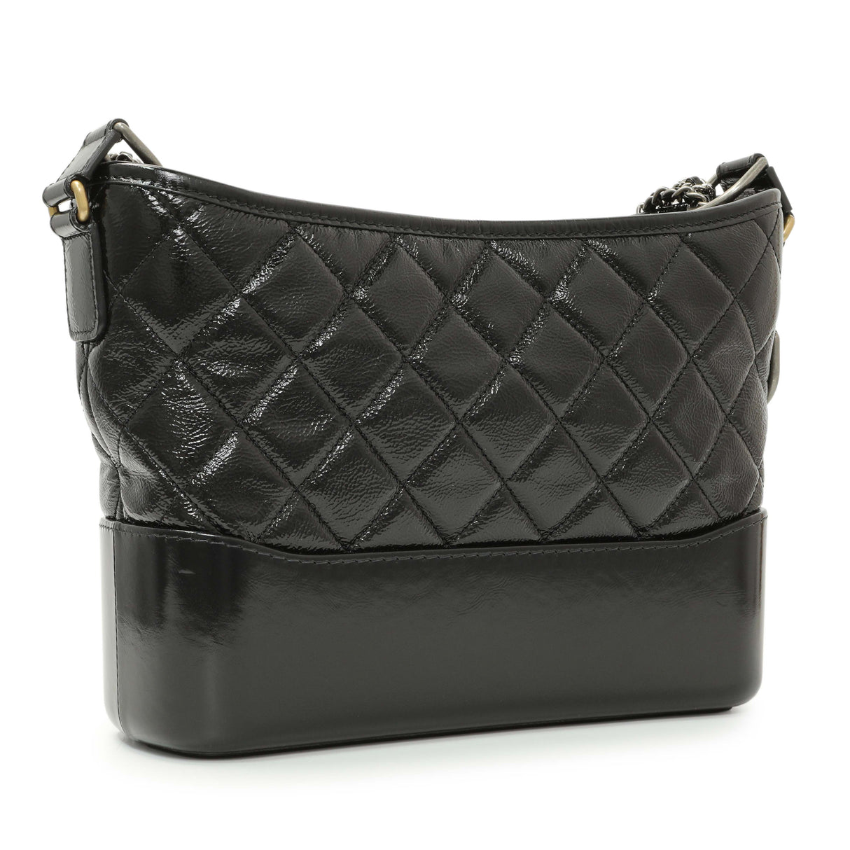 Chanel Black Quilted Patent Goatskin Medium Gabrielle Hobo Handbags Chanel