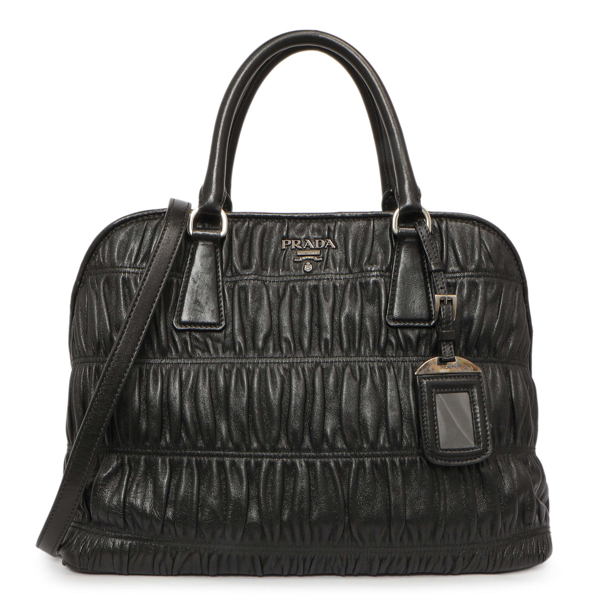 Prada Black Nappa Gaufre Double Handle Tote Handbags Prada