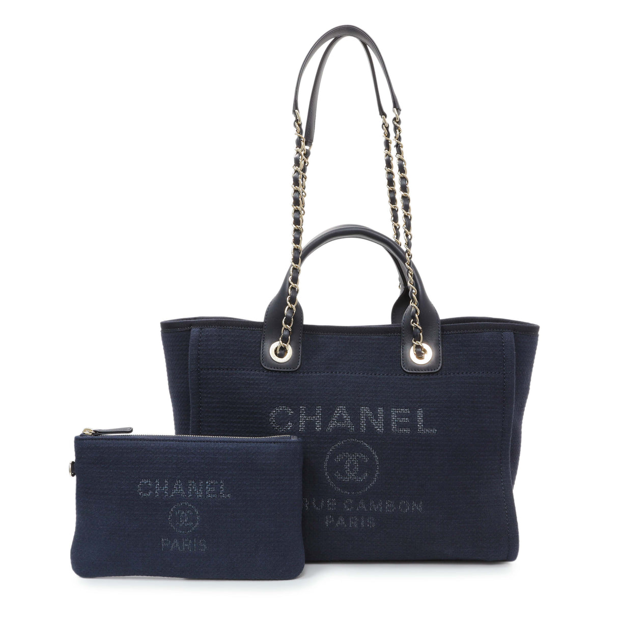 Chanel Navy Mixed Fibers Small Deauville Tote Handbags Chanel