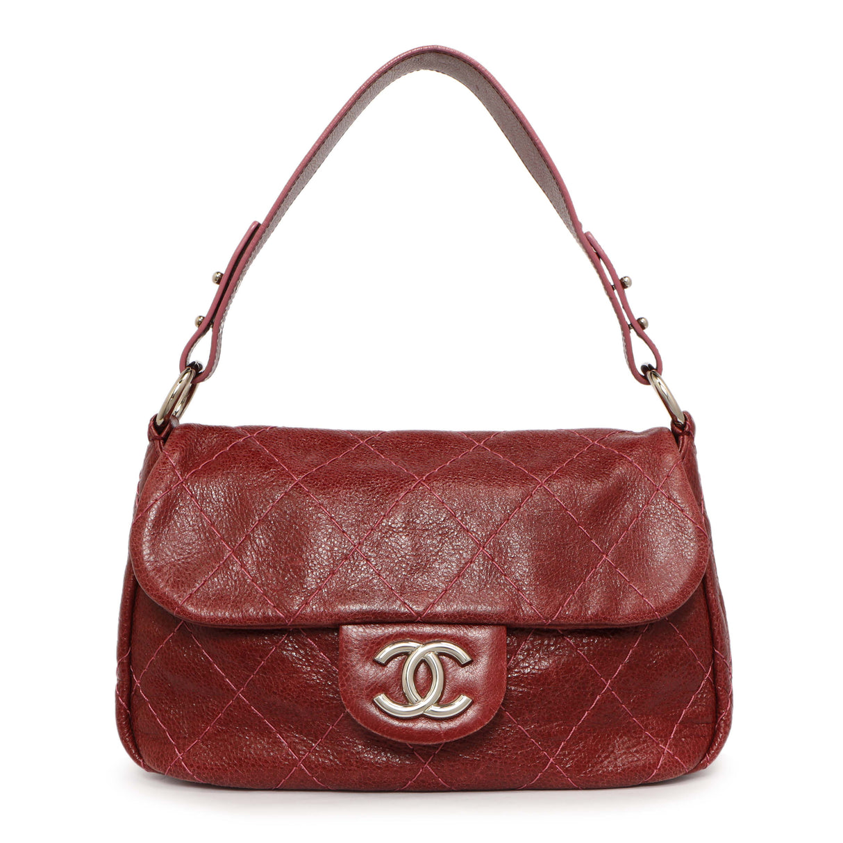 Chanel Burgundy Glazed Calfskin On The Road Flap Handbags Chanel