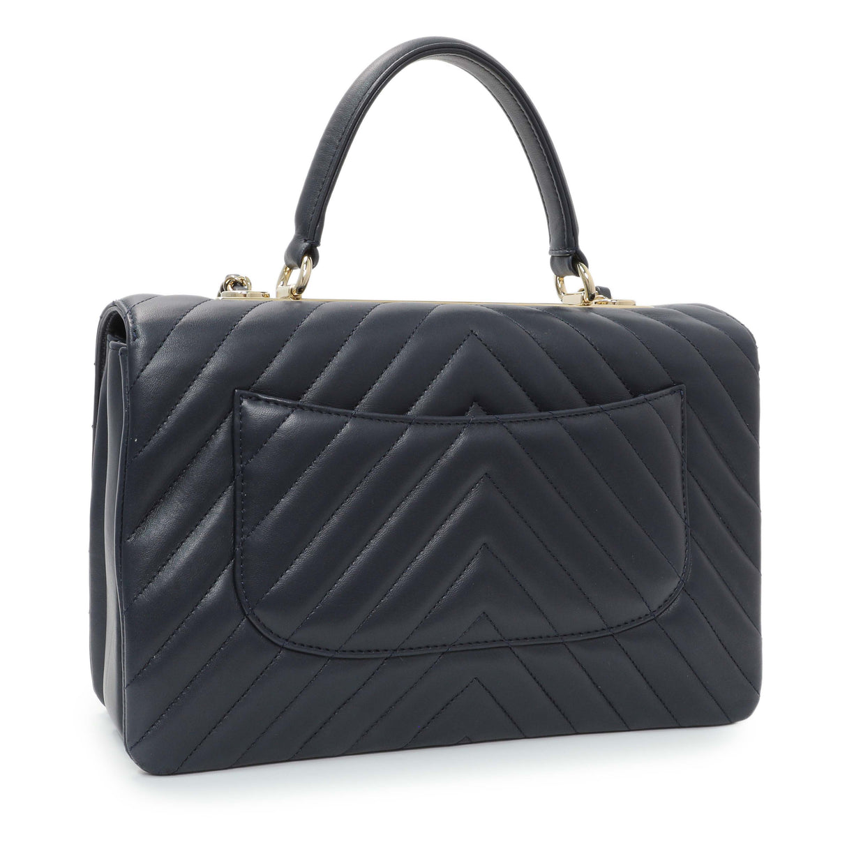 Chanel Blue Chevron Quilted Lambskin Medium Trendy CC Dual Handle Flap Bag Handbags Chanel