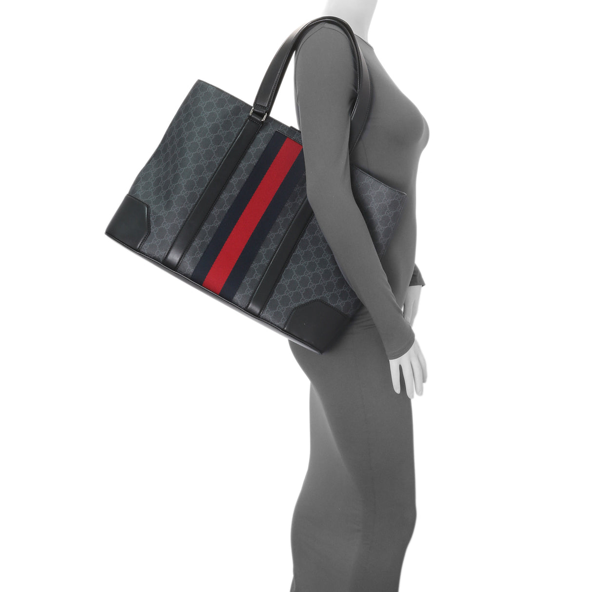 Gucci Black GG Supreme Monogram Web Tote Handbags Gucci