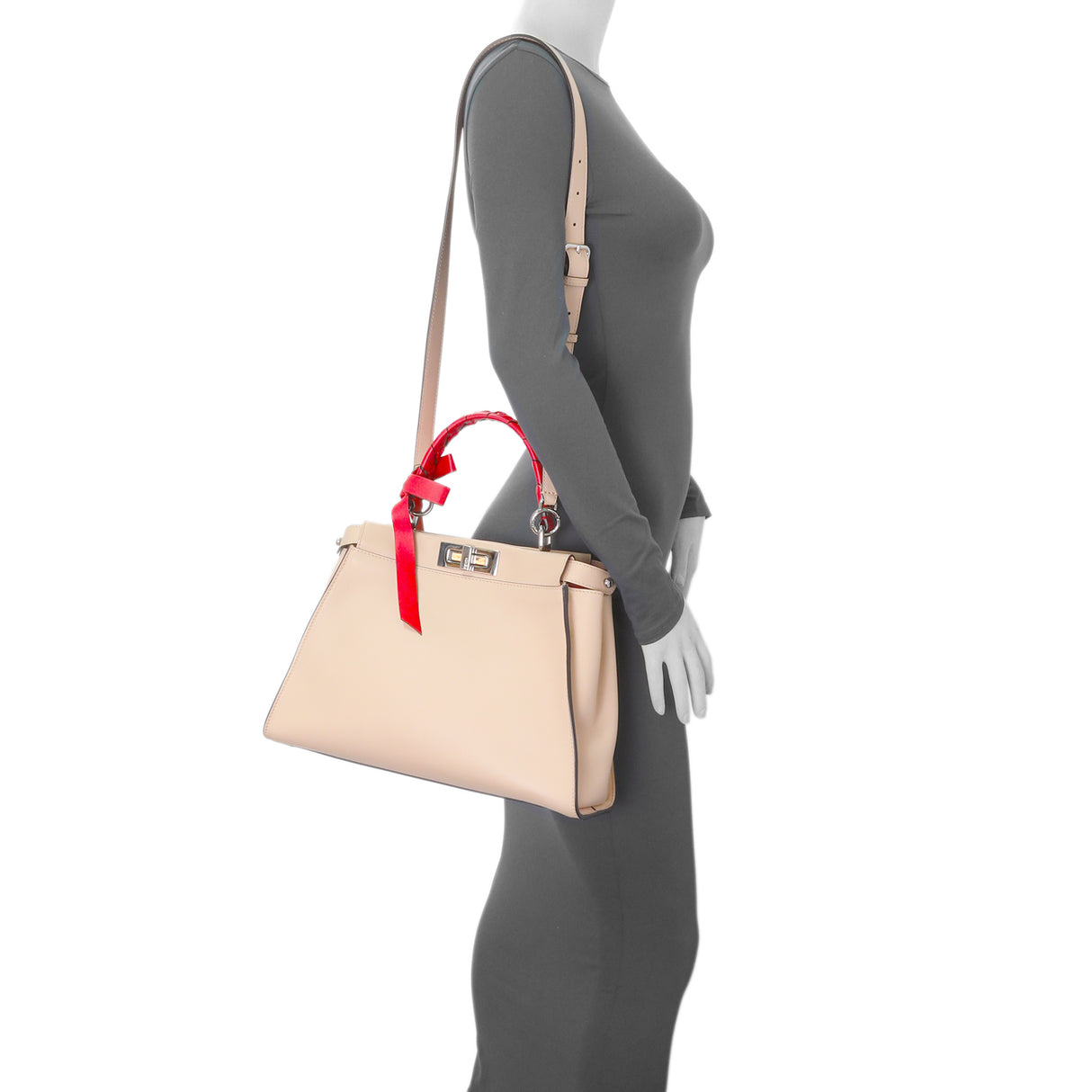 Fendi Rosa Plaster Vitello Medium Peekaboo Iconic Satchel Handbags Fendi