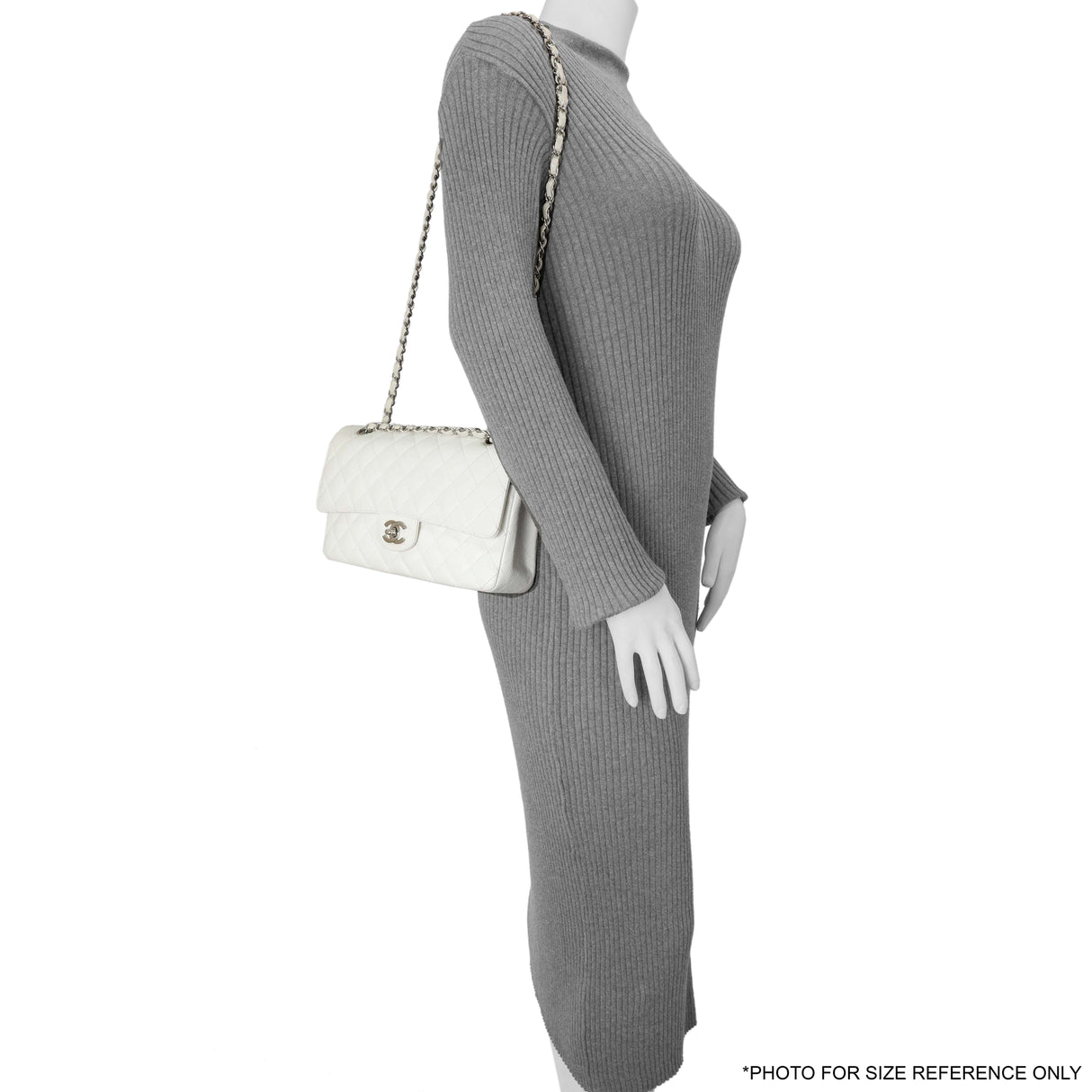 Chanel White Quilted Caviar Medium Classic Double Flap Handbags Chanel