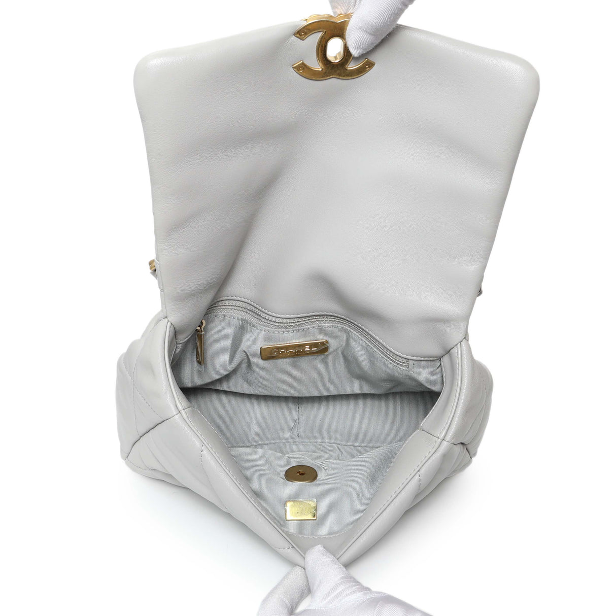 Chanel Grey Quilted Medium Chanel 19 Flap Handbags Chanel