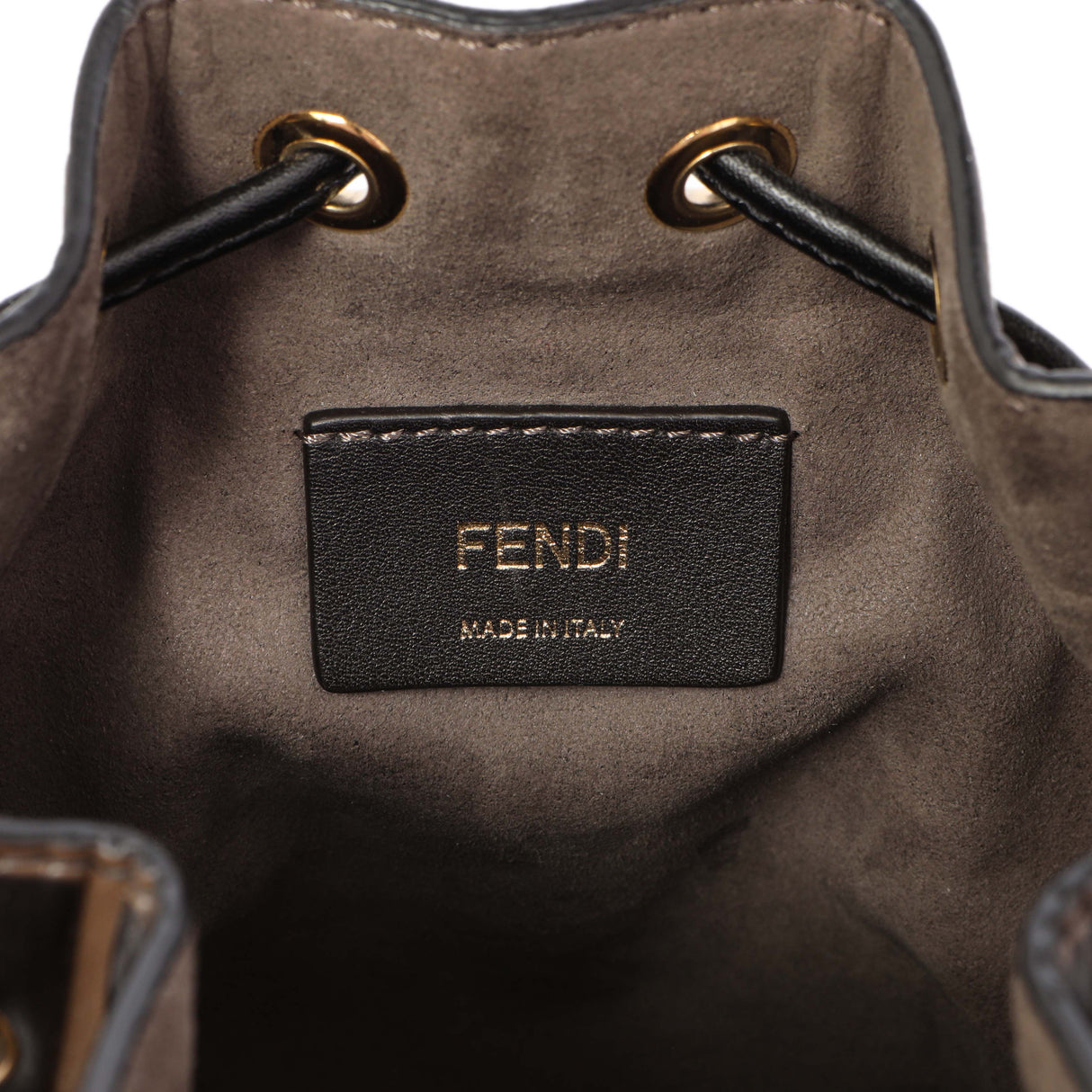 Fendi Brown Calfskin Zucca Embossed Mini Mon Tresor Bucket Bag Handbags Fendi