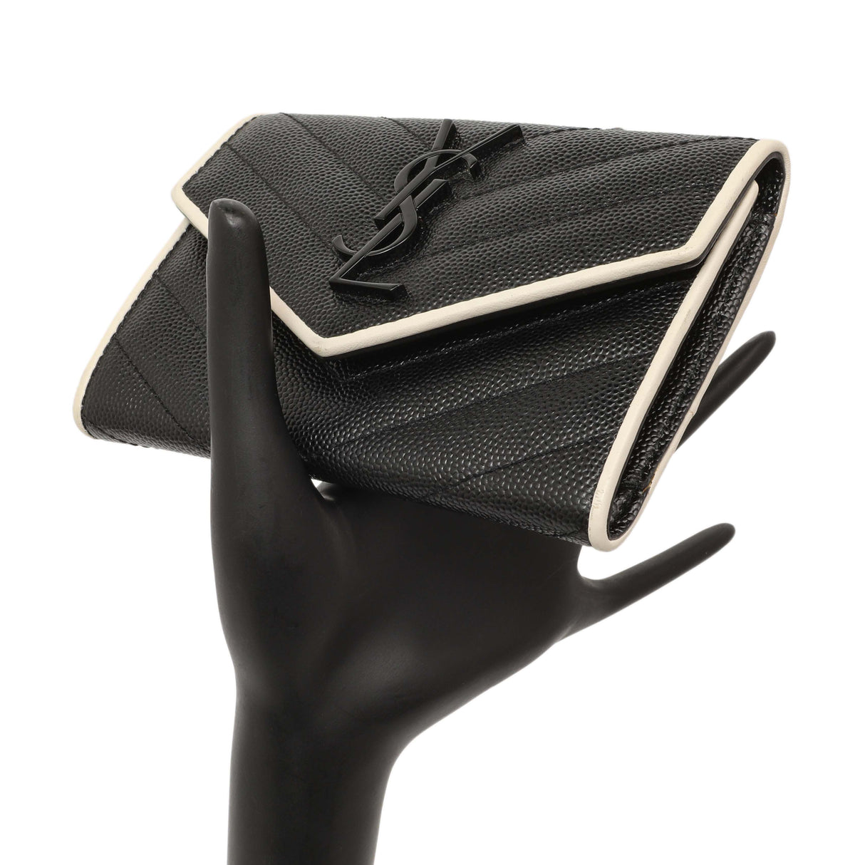 Saint Laurent Black Grain De Poudre Matelasse Chevron Monogram Envelope Wallet Accessories Saint Laurent