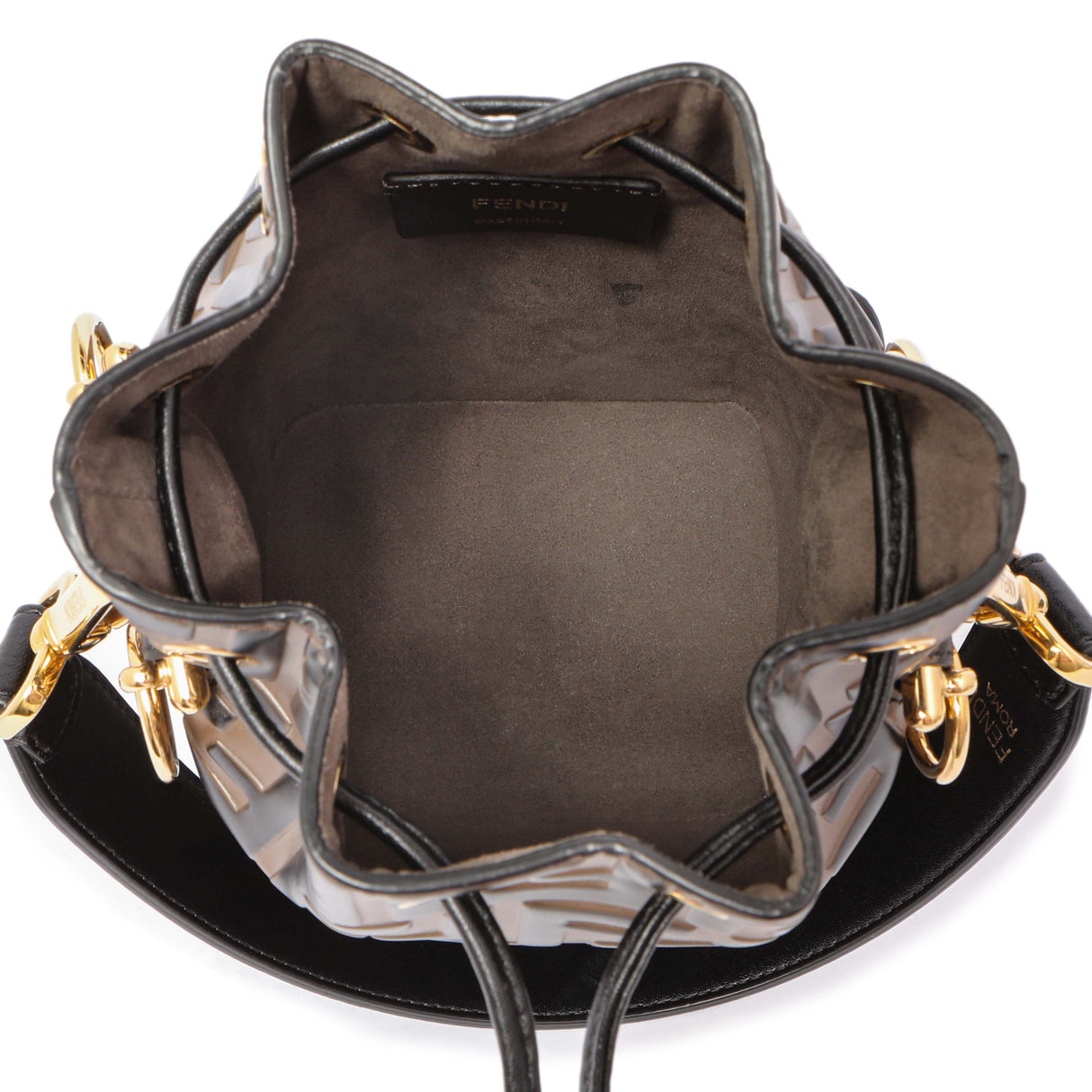 Fendi Brown Calfskin Zucca Embossed Mini Mon Tresor Bucket Bag Handbags Fendi