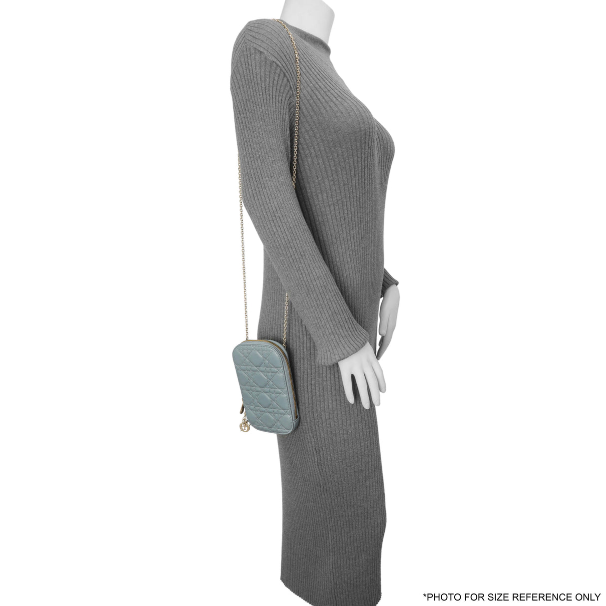 Christian Dior Cloud Blue Lambskin Cannage Lady Dior Phone Holder Handbags Christian Dior