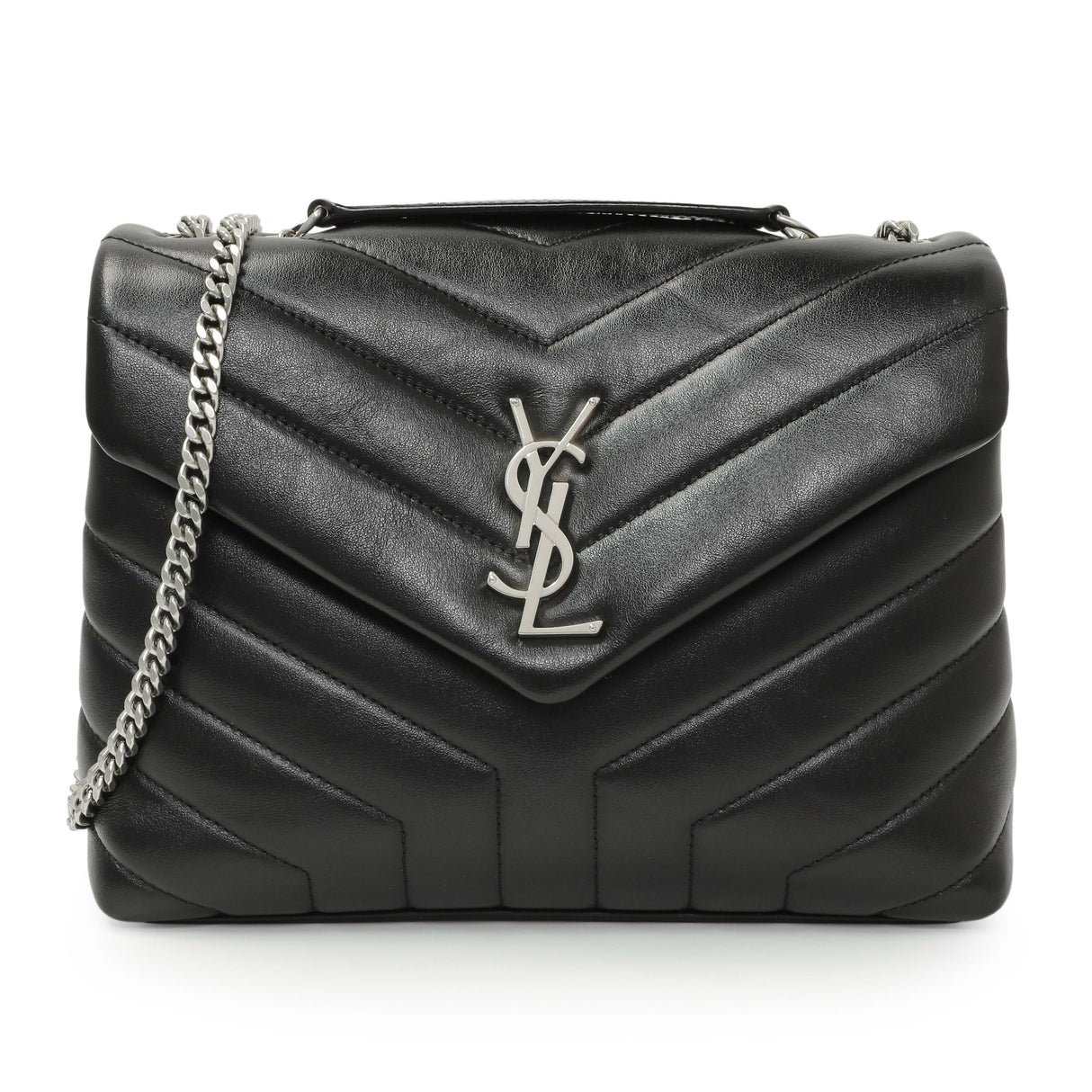 Saint Laurent Black Calfskin Y Quilted Monogram Small Loulou Chain Satchel Handbags Saint Laurent