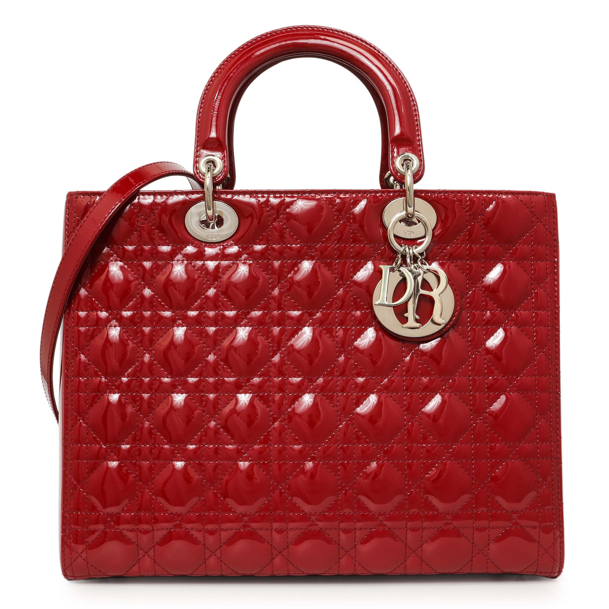 Christian Dior Red Patent Cannage Large Lady Dior Handbags Christian Dior