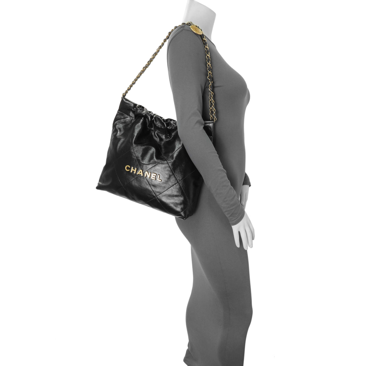 Chanel Black Quilted Shiny Calfskin Small Chanel 22 Handbags Chanel