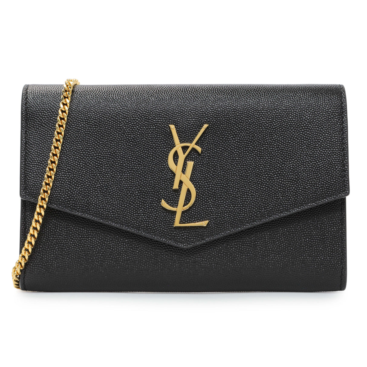 Saint Laurent Black Grain De Poudre Monogram Uptown Chain Wallet
