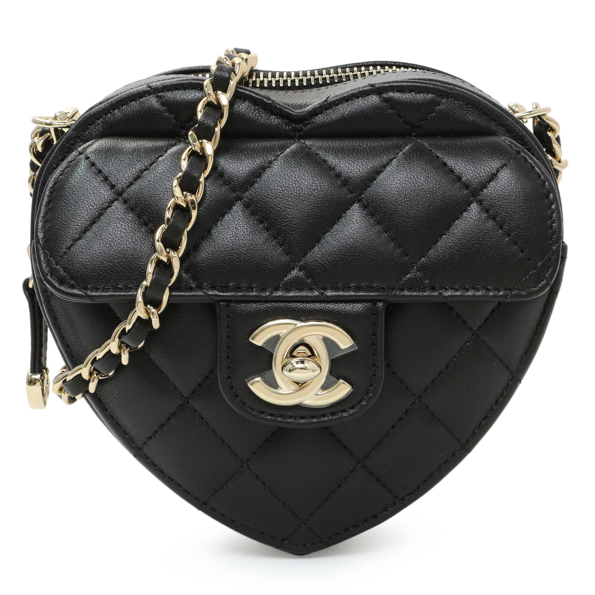 Chanel Quilted Lambskin CC In Love Heart Clutch With Chain Handbags Chanel