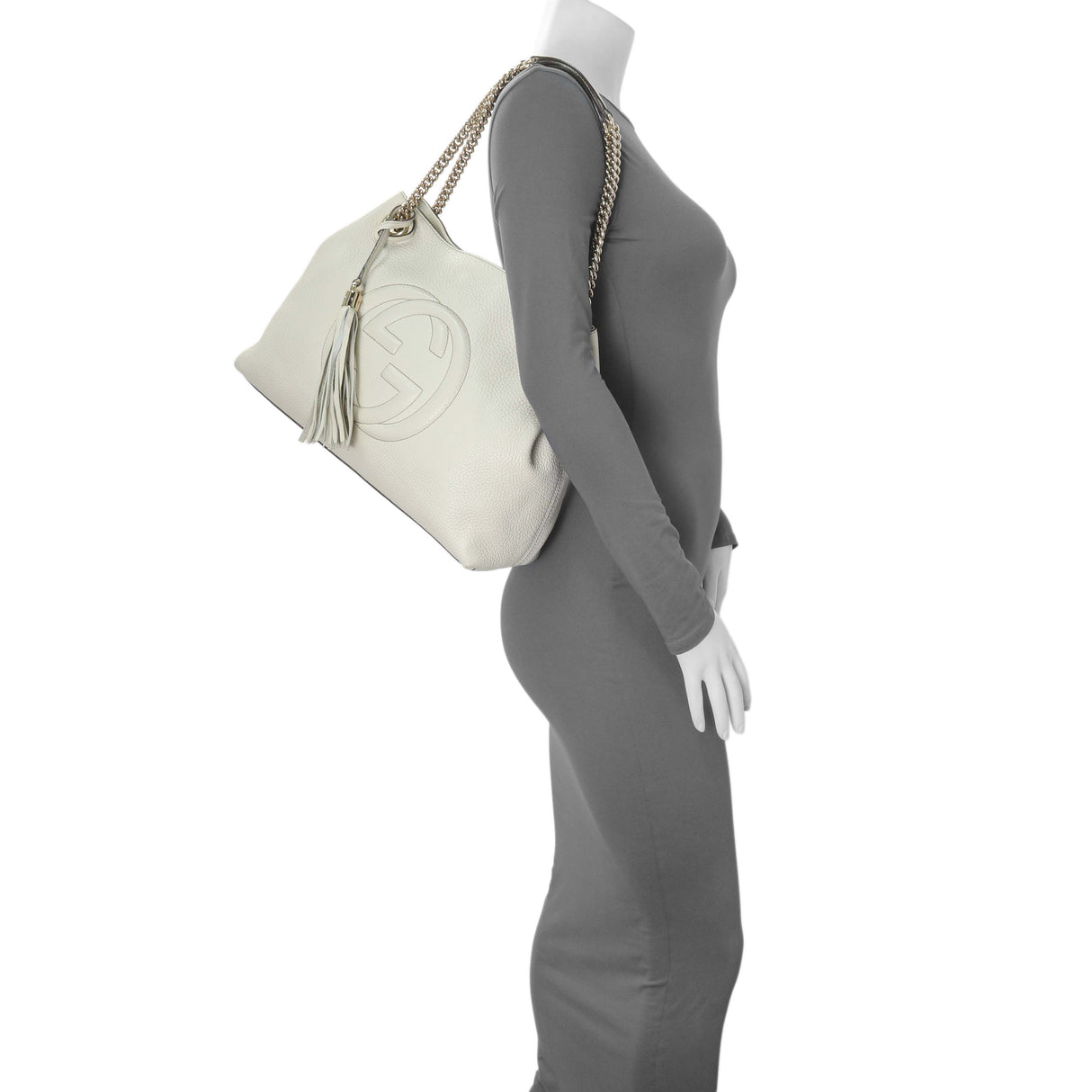 Gucci White Pebbled Calfskin Medium Soho Chain Shoulder Bag