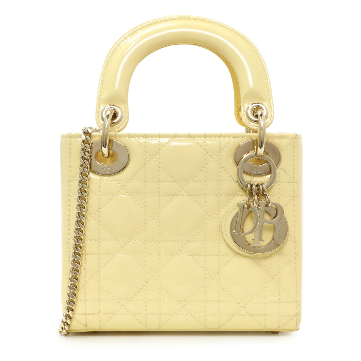 Christian Dior Yellow Patent Cannage Mini Lady Dior Handbags Christian Dior