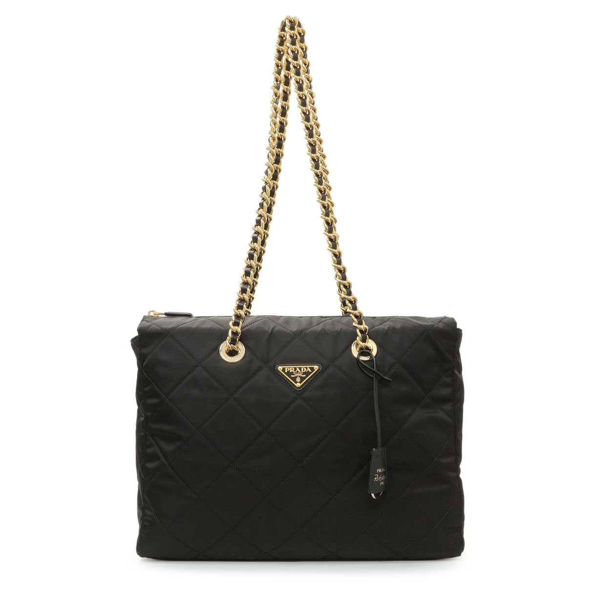 Prada Black Re-Nylon Triangle Stitched Re-Edition 1995 Chaine Large Shoulder Bag Handbags Prada