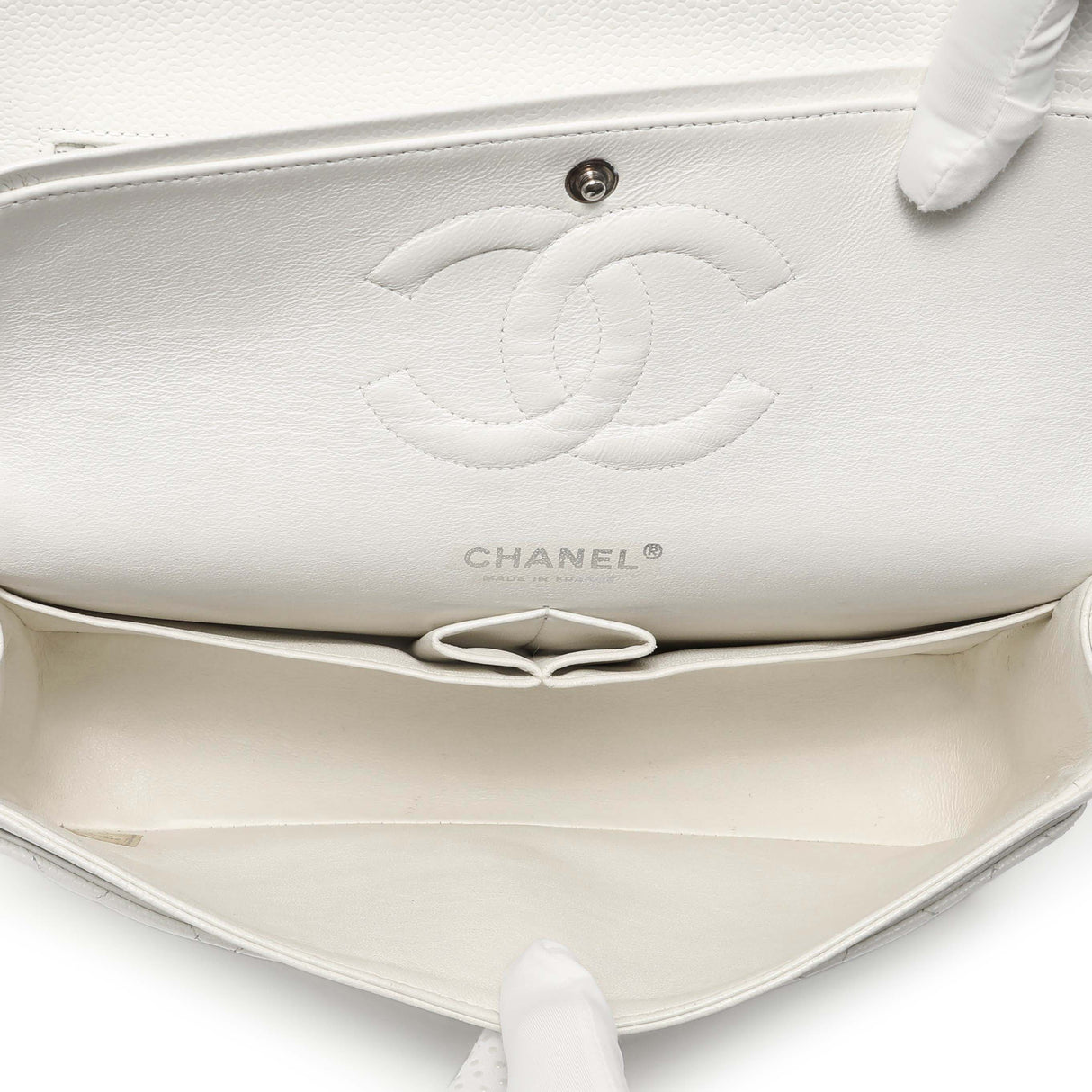 Chanel White Quilted Caviar Medium Classic Double Flap Handbags Chanel
